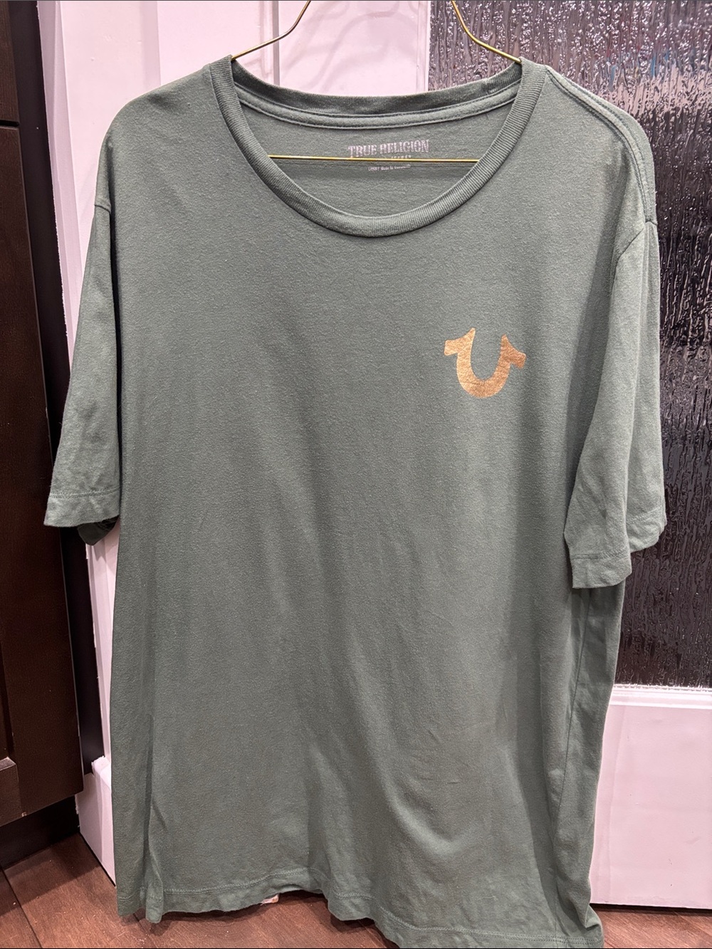 True Religion Sage Green Short Sleeve Tee with Gold Logo